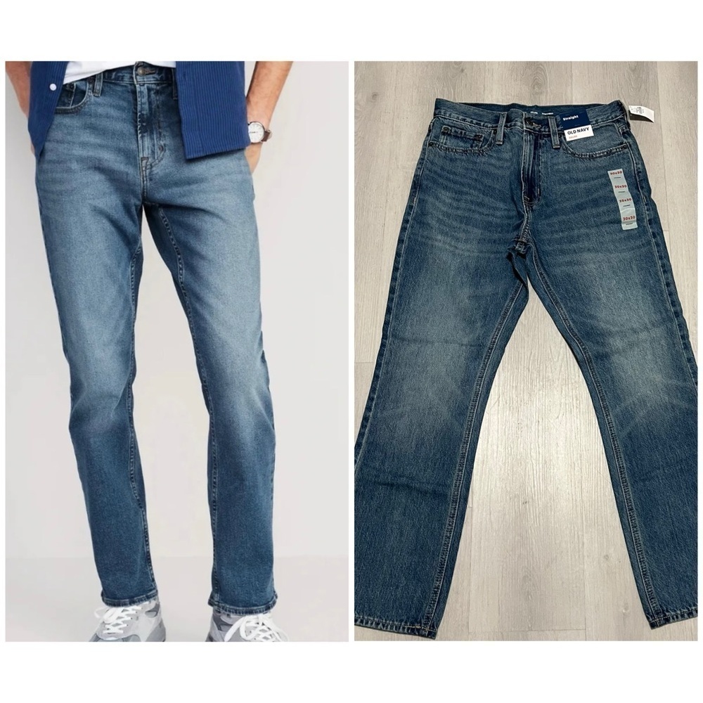 Old Navy Men’ 30x30 Straight Good Bucket Rigid Medium Wash Jeans 100% Cotton NWT